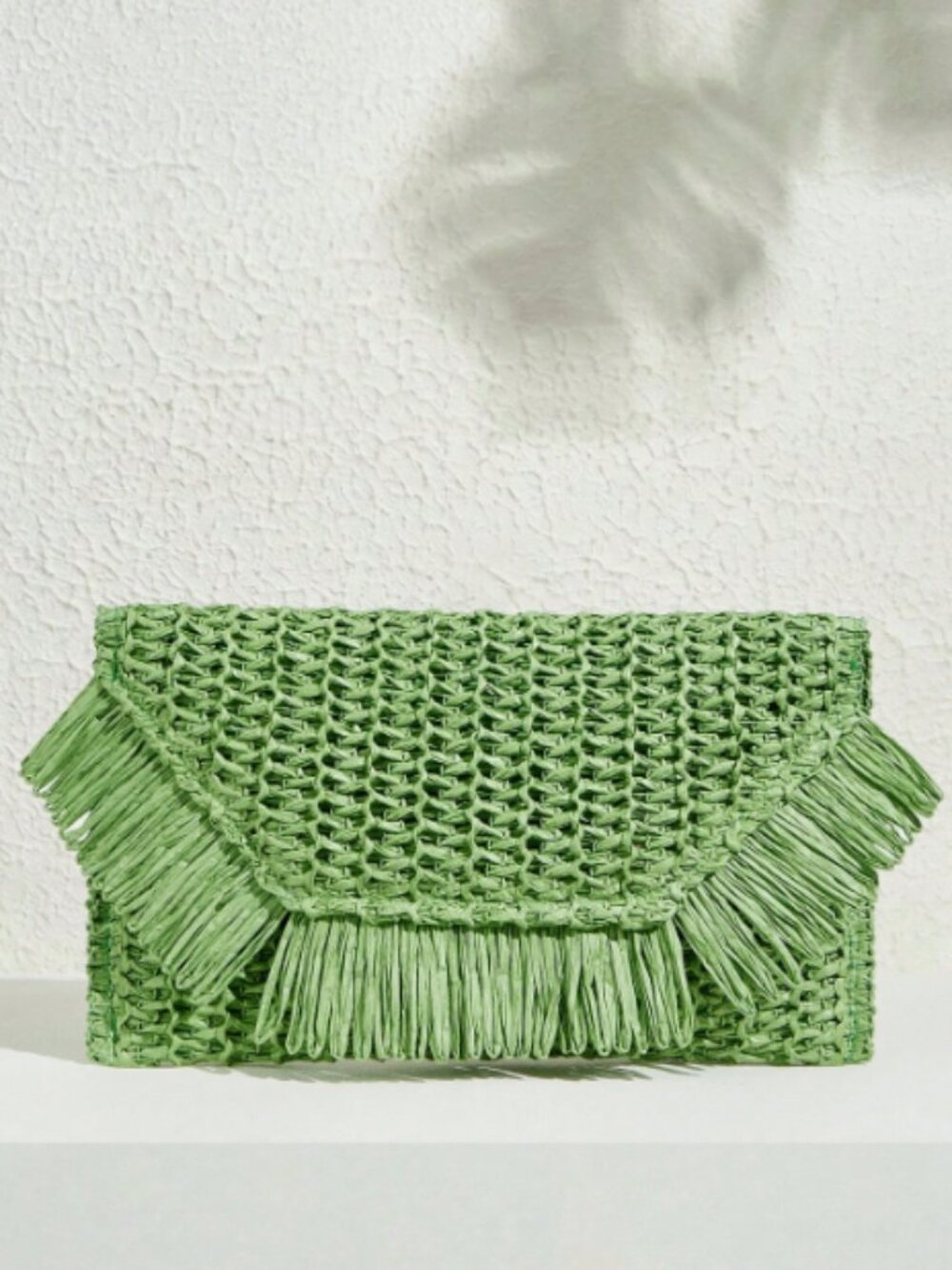 Woven Straw Clutch Bag - Green